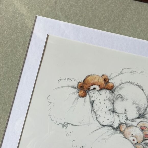 Vintage Maki Signed Framed Print for Nursery with Sleeping Baby and Bears - Picture 5 of 15